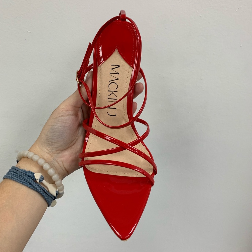 Red Pointed Toe Strap Heel - Picture 2 of 7